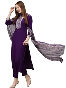 SAMRAGNI Women’s Rayon Slub Kurti Pant Dupatta Set | Chanderi Digital Print Dupatta | 3 Piece Ethnic Wear Suit