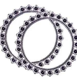 Total Fashion Adjustable Oxidised German Silver Bangle Bracelet Kada for Women and Girls