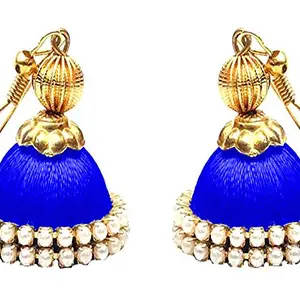 JANVIKA NOVELITY Silk Thread Earrings Silk Dori Jhumki Dark Blue Color