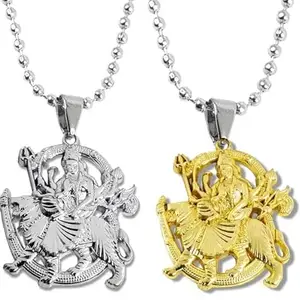 De-Ultimate (Set Of 2 Pcs) X00047 Multicolor Combo Of Unisex Metal Hindu God Lord Shri Durga Vaishno Devi Maa/Sherawali Mata Religious Locket Pendant Necklace