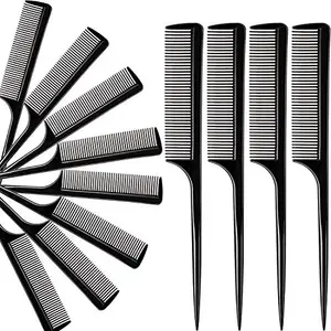 Calitate24 3 Piece Tail Comb Plastic Rat Tail Carbon Fiber Heat Resistant Teasing Combs (Black) Stainless Steel Pintail