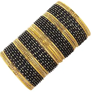 NMII Non-Precious Metal Base Metal with Zircon Gemstone Studded worked Spread with Glitter Glossy Finished Bangle Set For Women and Girls, (Black_2.4 Inches), Pack Of 44 Bangle Set