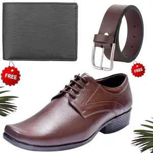 Stylish Trendy Formal Shoes/Party Shoes/Shoes Combo with Free Wallet & Belt for Men and Boys (BAZAAR4777_VTOR-BLK-1004) Multicolor