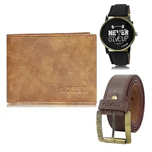LOREM Watch-Artificial Leather Belt & Wallet Combo for Men (Fz-Lr27-Wl13-Bl02)