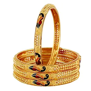 LUCKY JEWELLERY 18K Gold Plated Designer Golden Color Traditional Ethinic Bangles Set for Women (459-J1BG-1718-4-24)
