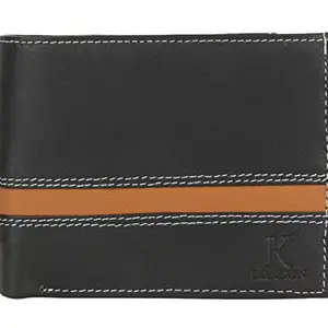 K London Men's Wallet | Genuine Leather | Travel Friendly | Ultra Strong Stitching |Ideal Gift for Husband, Boyfriend, Friend, Brother| Durable Multiple Credit/Debit Card Slots_Black & Brown-2509_blktan