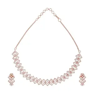 Kushal's Fashion Jewellery White Rose Gold Plated Zircon Necklace Set - 410613