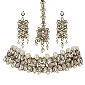 I Jewels Gold Plated Traditional Kundan Jewellery Set with Earrings & Maang Tikka For Women (IJ164W)