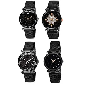 The Shopoholic Analogue Black Dial Magnetic Belt Watches for Girls & Women Watch Combo Pack-4(Forblack)