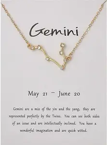 Rubique Desiny Jewels Gold Plated Rhinestone Decor Gemini Horoscope Astrology Zodiac Card Necklace Alloy Necklace