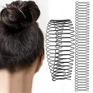 Plenteous Hair Finishing Fixer U Shape Wavy Comb U Pin Hair Clip Combs Metal Wire Hair Combs Mini Bangs Holder Hair Updo Styling Tool Invisible Hairstyle for Girl and Women - 2 pc, Black.