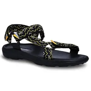 PARAGON EVK1416G Stylish Velcro Sandals for Men | Durable, Comfortable & Lightweight Sandals with Cushioned Soles | Easily Washable | Ideal for Outdoor Use Black Yellow