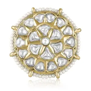 Peora Gold Plated White Kundan & Beads Studded Ethnic Finger Ring Fashion Jewellery for Women & Girls (Free Size)