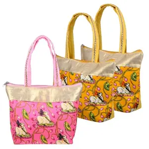 Kuber Industries Womens Hand Purse | Traditional Mini Hand Bag | Silk Wallet Hand Bag | Woman Tote Bag Hand Bag | Gifts Hand Bag | Cow-Small Hand Purse | Pack of 3 | Multi