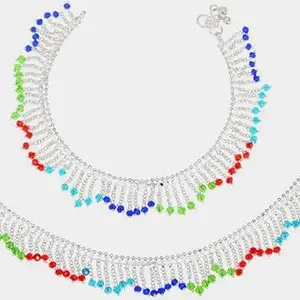 WomenSky silver payal multicolour Alloy Anklet