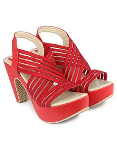 MONAQI Women's Heel Sandal Red