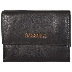 Sassora Genuine Leather Medium Size Black RFID Protected Women Wallet (2 Card Slots)