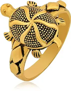 Zumrut� Gold Plated 8 Lines Tortoise Turtle Vastu Feng Shui Kachua Good Luck Charm Fashion Free Size Finger Ring for Women/Men