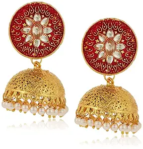 Shining Diva Fashion Latest Stylish Traditional Pearl Gold Plated Jhumki Earrings for Women - Red (10983er)
