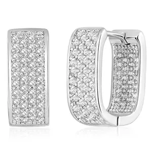 Peora Silver Plated Cubic Zirconia Studded Hoop Earrings Trending Regular Jewellery For Women