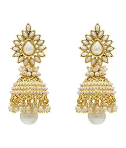 YouBella Jewellery Traditional Copper Bollywood Style Pearl Jhumki Earrings (White) (White)