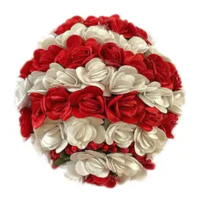 GuruEmbellish GuruEmbelish Artificial Flower Hair Bun Gajra/Bridal Hair Styling Accessories Women and Girls/Pack of 01-Red&White
