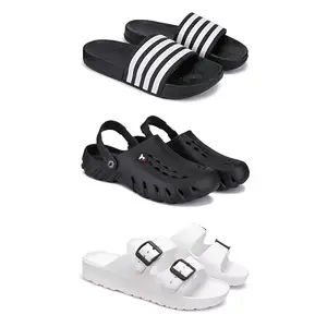 Lightweight,Classic SliderSandals with Clogs for Men-Combo(3)-3024-3144-3113-8 White-5240