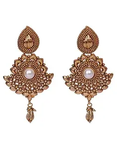 Bollywood Style white pearl Embedded Golden Designer Danglers
