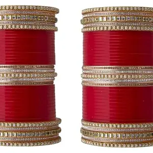 T4 Jewels Traditional Bridal Chuda Kundan Bangles Set Chooda Punjabi Chura For Wedding Bridal Jewelry Set_Red_2.4