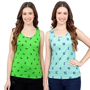 DIAZ Women's Cotton Rich Printed Tank Top |Fabulous Inners New Tank Top for Women Pack of 2