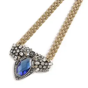 SOHI Gold Plated Multi-colour Stone Designer Necklace for Women and Girls | Fashion Necklace with Rhinestones for women | Statement necklace | Blue stone jewellery for women Alloy, Stones, Beads