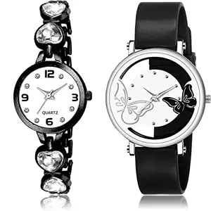 NIKOLA Branded Analog White and Black Color Dial Women Watch - G657-G554 (Pack of 2)