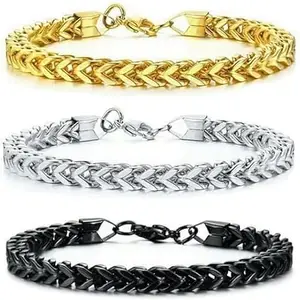 MEENAZ Bracelets for Men Boys | Fashion Silver Bracelet for Men combo | 3 Chain bracelet for boys | Stainless Steel Bracelet for Men black gold bracelet for men Stylish Link chains mens bracelet -536