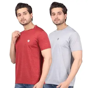 WILD ELEPHANT Men's Regular Fit Solid Polyester T-Shirts (Pack of 2) ? Summer Essentials Red, Grey