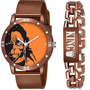 Relax Enterprise Round Analog Watches with Leather Strap Stylish Designer Watch for Men & Boys Pack of 2 Analog Wrist WatchesWith Bracelate (Men Combo::Bracelate) (Brown::Hanuman)