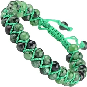 Lady Works Natural Ruby Zoisite Threaded Double Layer Bracelet 6mm Round Smooth Beads Ruby Zoisite Adjustable Thread Bracelet. Unisex Macrame Yoga Bracelet.|LW_TDBR_0193