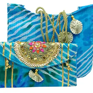 Brown Leaf Jaipuri Handmade Bag with Wallet Combo Pack Best Gift for Sister Mother & Your Wive (Blue)