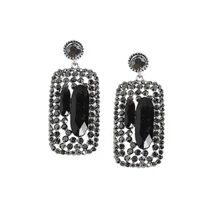 SOHI Women's Carbon Black Geometric Cluster Drop Earrings For Casual Wear | One-Size | Alloy Material |Push Back Closure | Artificial Stone Earrings Crafted For Woman & Girls