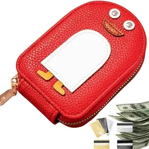Wrixty Card ID Cases Credit Card Holders for Women Men Cute Penguins PU Leather Card Holder with 11 Card Slots Penguin Accordion Card Holder Purse with Zipper Lady Card Wallet for Gift (Multi Color)