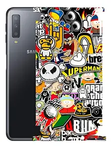 AtOdds - Samsung Galaxy A7 Mobile Back Skin Rear Screen Guard Protector Film Wrap with Camera Protector (Coverage - Back+Camera+Sides) (Sticker Bomb)