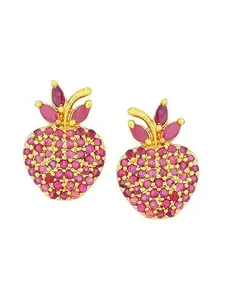 CARDINAL American Diamond Ruby Color Flower Shape Gold Polish Earrings Set