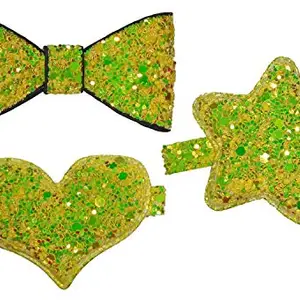 Verbier Latest Glitter Clips For Hair Styling Accessories For Women And Girls Set Of 3 Green Yellow 15 Gram Pack Of 1