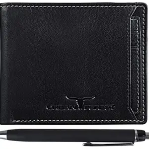 URBAN FOREST Black Detachable Leather Card Holder Wallet & Pen Combo Gift Set for Men