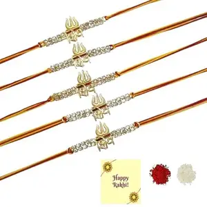 Avanti Creations Set of 5 Om Symbol Religious Designer Rakhis, with Roli Tilak Pack Greetings Card
