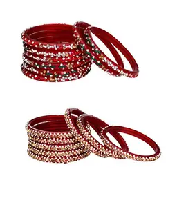 Fashionable Glass Bangle/Kungan/Kada Set For Party, Wedding, Festive, Workplace, Traditional Designer, Ornamented With Stone, Colourful (Set Of 2) (Delete_BN_2.8-91.c_bang)