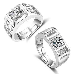 MIAMI Ring for Men combo Mens couples American diamond Solitaire AD CZ stone thumb Band Stylish proposal Adjustable Silver Finger ring Boys Boyfriend Friends Platinum Valentine gifts Anniversary 394