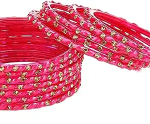 Somil Elegant Bridal & Wedding Party Fashion Bangle/Kada Set Radiate Glamour and Style, Pink, Glass, Pack Of 12 Model No- A17