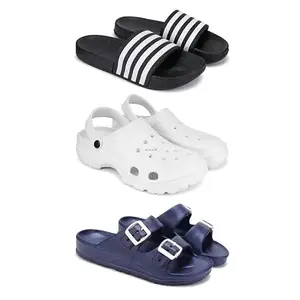 Lightweight,Classic SliderSandals with Clogs for Men-Combo(3)-3024-3122-3116-7 Blue-3378