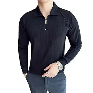 madfrog Men Solid Zip Polo Neck Full Sleeve Polyester Blend Regular & Comfort Fit T-Shirt for Men's