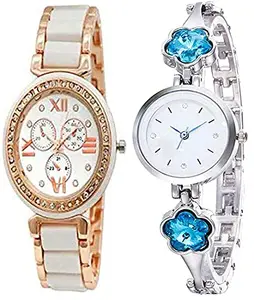 crispy™ Analogue Blue and White Dial Watch for Women & Girls Pack of 2